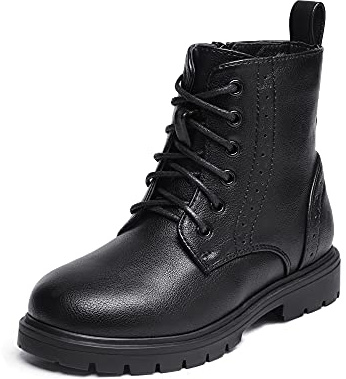 DREAM PAIRS KIDS Stivaletti Stringati per Bambina Stivali da Combattimento da Equitazione per Ragazze a Metà Polpaccio,Size 33.5,Nero/Pu,KBO211