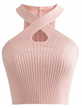 KOEMCY Canotta Donna Crop Canotte Estive Crop Top Sexy Canottiera Canotta a Tinta Unita in Stile Casual Incrociata Tagliata Senza Maniche Crop Top Canotta (Rosa)