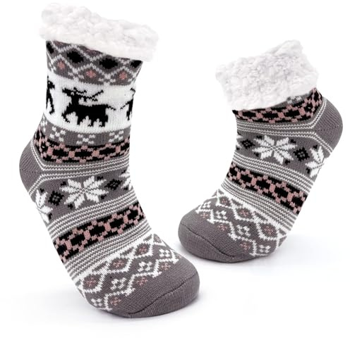 JOMIX Calze Antiscivolo Donna Calzettoni Natalizie Invernali Calzini Termiche da Casa Calze a Pantofola Taglia 36-42, MD7418, Grigio Chiaro