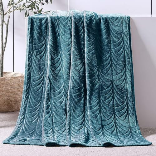 Whale Flotilla Coperta con motivo Foglie, Calda Coperta per Divano, in Flanella, Super Morbida e Morbida, 130 x 150 cm, Grigio Blu