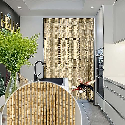 Jolan Cortina De Cuentas Mosquitera De Bambú Natural, Hecha a Mano, 60x200/80x200/90x200/100x200cm, Abalorios De Madera, Puerta, Hilo, W×H-100strands(100×200cm)