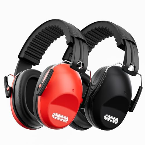 Dr.meter Ear Defenders Children, Kids Ear Defenders SNR 27.4dB Noise Cancelling Headphones for Kids Autism Sensory, Adjustable Headband, Hearing Protection for Fireworks Monster Truck Black + Red
