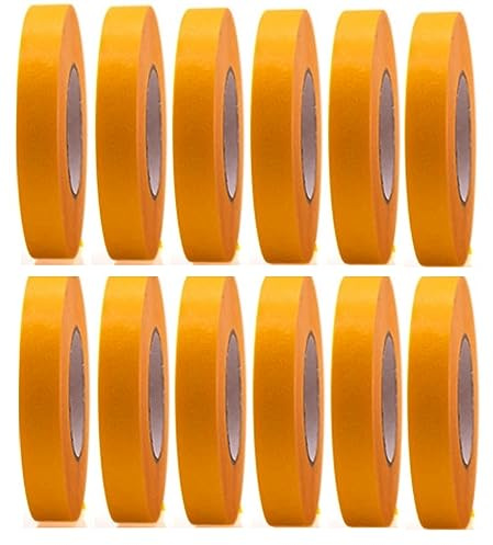 12 Rollen Profi Goldband Klebeband 50 m x 15 mm - Malerband Gold Kreppband - Abdeckband für Maler und Lackierer - Krepp für Innen und Außen - Malerkrepp - Vielseitiges Klebeband für Malerarbeiten