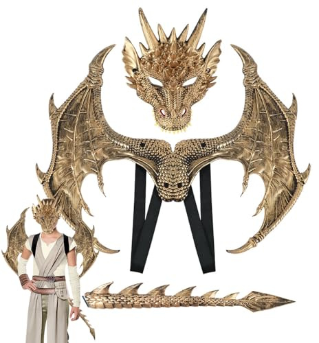 Anyingkai Déguisement Dragon,Masque de dragon d'Halloween,3 Pcs Costume Ailes de Dragon pour Enfants,Costume de Dragon pour Halloween Carnaval Cosplay,Avec Ailes Masque Et