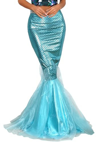 TiaoBug Femme Maxi-Jupe de Sirène Queue Paillettes Vert Jupe de Soirée Cocktail Fête Cosplay Sirène Costume Mermaid Costume Halloween Carnaval S-5XL Bleu A 3XL