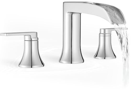 HOIGY Chrome Deck Mount Tub Faucet 3 Hole, Brass Widespread Waterfall Bathtub Faucet 2 Handle 8-16 Ins Bath Tub Faucets Set High Flow Faucet for Bathtub