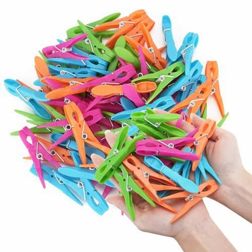HAIJSEVR Clothes Pins, 60 Pack Heavy Duty Laundry Clothespins, Small Clothes Pin with Springs, Colorful Plastic Bag Air-Drying Clothing Pin Set Outdoor for Hanging Clothes Photo Food Clips Towel Clips