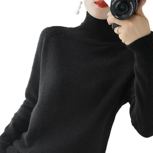 BAWUTZ Kaschmir-Pullover für Damen, Rollkragenpullover Damen,Langarmpullover, Freizeitpullover, Stehkragen Strickpulli Langarm Rolli Sweater für Herbst Winter (Schwarz,L)