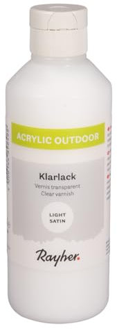 Rayher Outdoor Paint Klarlack, farblos, seidenmatt, Flasche 250 ml, wetterfester, witterungsbeständiger Schutzlack, 35074702