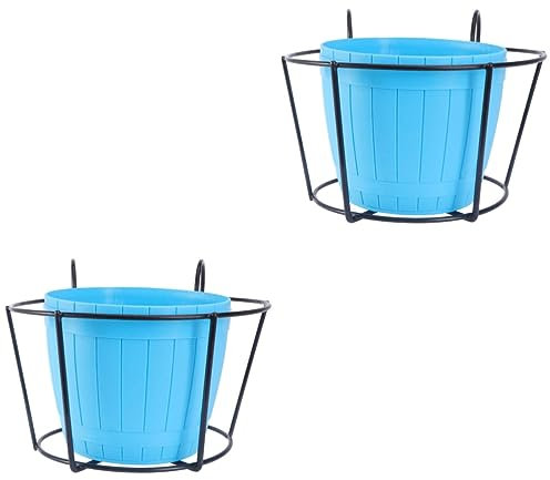 BESPORTBLE 2 Sätze Hängender Blumenständer Pflanzenhalter Aus Eisen Grün Goblincore-raumdekoration Outdoor-Regal Für Pflanzen Runder Pflanzer Balkon Veranda Plastik Kleiderbügel Schmiedeeisen