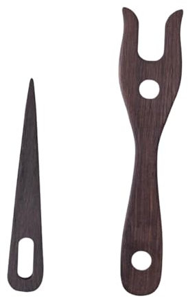 Nishiyuenyi 2X Strickgabel und Öhrnadel-Set, Strickgabel, Flechtenwerkzeug, Holz, Stricken, multifunktionale Lucet-Gabel, geflochtenes Werkzeug, DIY, Dunkelbraun