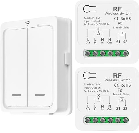 DieseRC Funk-Lichtschalter/Kompatibel mit Manuellen Schaltern, 10 A Relaisempfänger-Controller und Beweglicher Fernbedienungsschalter, Ein-/Ausschalter für Lampen bis zu 1500 W