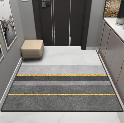 RUGMRZ Wohnzimmer Teppich kurzflor Antirutsch 180x250CM Teppiche Schlafzimmer Waschbare Grau Goldenes modernes Streifenmuster Leicht zu reinigender