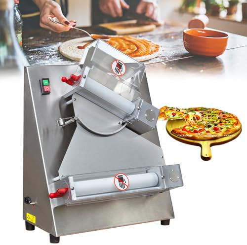 GESAIDES Pizzateig-Roller, max. 300 mm, Automatischer Kommerzieller Teig-Roller, 370 W Elektrischer Pizzateig-Roller aus Edelstahl, Geeignet für Nudel-Pizza-Brot