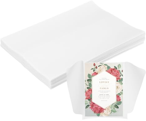 sourcing map 120 Pack Vellum Jackets, 5x7 Inch Vellum Paper Pre-Folded Vellum Envelopes Transparent 53GSM for Wedding Invitation Accessories Bridal Showers Birthdays Wraps