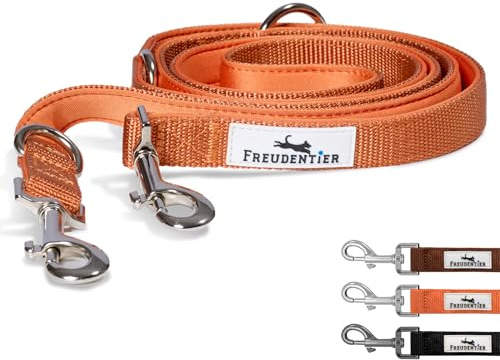 FREUDENTIER hundkoppel 2 m – justerbart koppel – mjukt vadderat, ligger bekvämt i handen – robust hundkoppel för medelstora och stora hundar – Model Clyde (orange, 2 m längd/25 mm bredd)