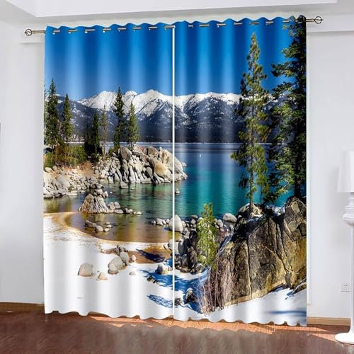 Mesnt Verdunkelungs-Vorhang Gardine mit Ösen, 137x229cm Blau Grün Bergsee Naturlandschaft Schlafzimmer Gardinen und Vorhang Kälteschutz & Wärmeisolierend