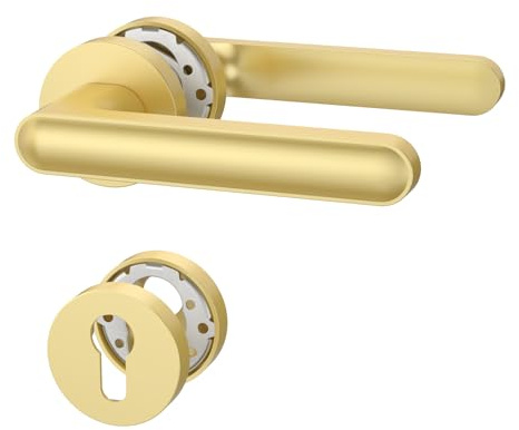 Amerdeco Türgriff Set Gold aus Aluminium – PZ Türbeschlag für Wohnungseingangstüren, Türklinke, Drückergarnitur UK0084