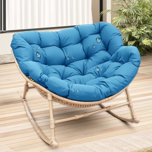Schaukelstuhl Outdoor Auflage Wasserdicht Wohnzimmer, 10cm Dicke Schaukelsessel Outdoor Kissen Rattan, Sitzkissen Papasansessel Indoor, Schaukelstuhl Kissen(Nur Kissen),Blau,125x130cm