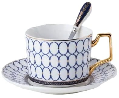 umalls Ensemble de tasses à café de luxe de style britannique, soucoupe, cuillère en céramique, tasse en porcelaine, ensembles de tasses à thé simples de cuisine