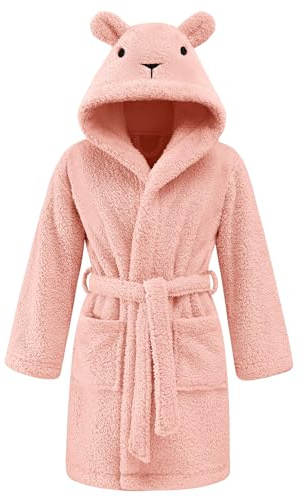 Niwicee Peignoirs de Bain Enfant Garçon Fille Vêtements de Nuit Enfant Peignoir Ultra Doux et Léger Robe de Chambre 3-8 ans, Loungewear avec 2 poches, ceinture, capuche (Rose, 3-4 ans)