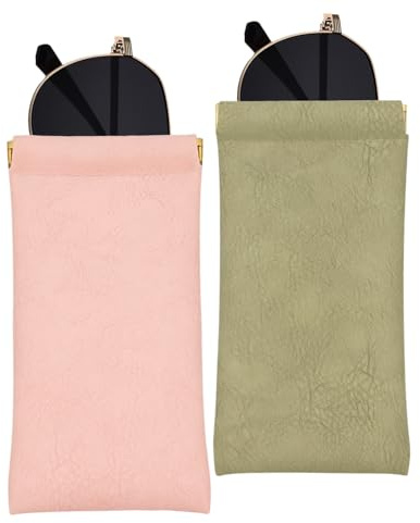 YAWYO 2 custodie morbide per Occhiali, custodie in Pelle per Occhiali, Custodia Protettiva con Chiusura a Pressione, Custodia Morbida per Occhiali da Viaggio Sottile (Rosa, Verde)