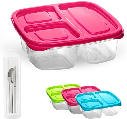 ELENANO Lunch Box de Plastico sin BPA de 1,22L con Portacubiertos Fiambreras Comida Trabajo para Colegio Niños y Adultos de 20x20x6 cm Bento Box apta para Microondas y Lavavajillas (ROSA FUCSIA)