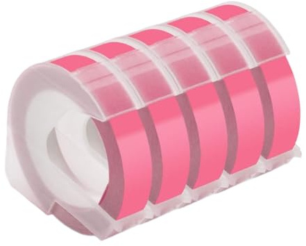 HAOCNC 5 Stück mehrfarbiges 3D-Prägeband, 9 mm, kompatibel mit Druckerzubehör E-101 E-202 12965 1540 1610 Kompatibel mit Teilenummer 3D 9 mm Etikettenband(5PK Pink)