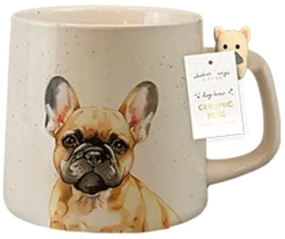Fyne-Finds Ceramic White Dog Mug 350ML Cute Puppies Figurine Handle Novelty Tea Coffee Cup (French Bulldog)