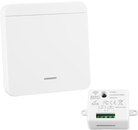 zstg Interruptor de Luz Inalámbrico con Transmisor Receptor de Seguridad Rf | 10A 240V 433MHz Interruptor, Kit de Interruptores de Luces Inalámbricas para Lámpara 1500W, Sin Cableado, Fácil Instalación