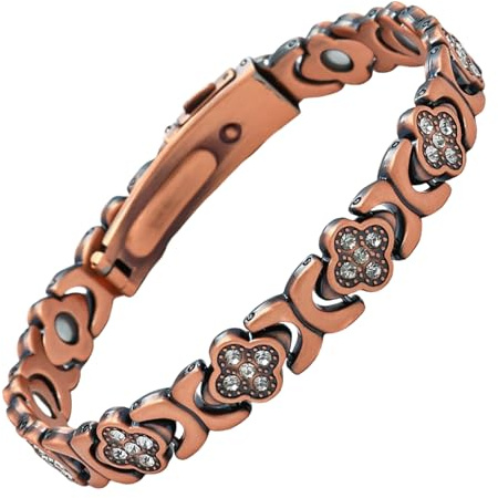 Koppararmband för kvinnor – justerbart fyrblad, gnistrande smycke, elegant hälsoarmband, hållbar legering | present till bröllop, årsdag, födelsedag, Siehe Beschreibung, Se beskrivning, Se