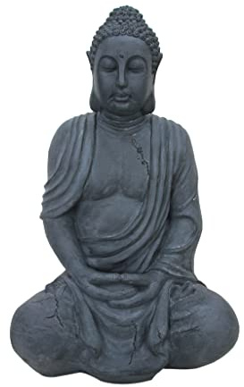 Riesiger XXXL Großer Buddha 100 cm grau Steinoptik Garten Deko Figur Skulptur Feng Shui sitzend