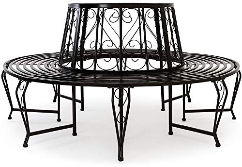 Casaria® Gartenbank Sitzbank Ø160cm Metall Pulverbeschichtet Wetterfest 320kg Belastbar Rundbank Fußschutz Garten Baum Bank Vintage Schwarz