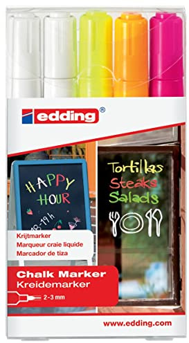 Edding 4095 Kreidemarker mit mittlerer Spitze, farblich sortiert, 5 Stück