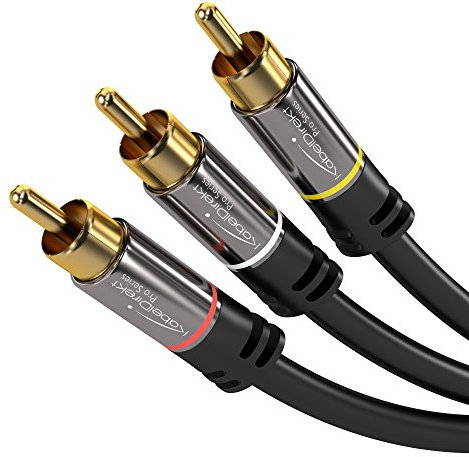 KabelDirekt – 2m – AV-Kabel, 3 Cinch auf 3 Cinch, Audio/Video (Koax-Kabel, RCA-Stecker, Stereo-Audio und Composite-Video, für Verstärker/HiFi und Heimkino/Blu-ray/Receiver, Schwarz)