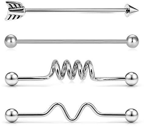 Fectas 4stk Industrial Piercing Barbell 316L Chirurgenstahl Ohrpiercing Schmuck 14 Gauge 38mm Stablänge