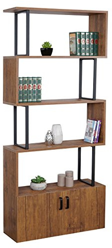 Mendler Bücherregal HWC-A27, Staufach mit Tür, 183x80cm - Wildeiche-Optik | Regal, Standregal, Raumteiler, Wohnregal, 3D-Struktur