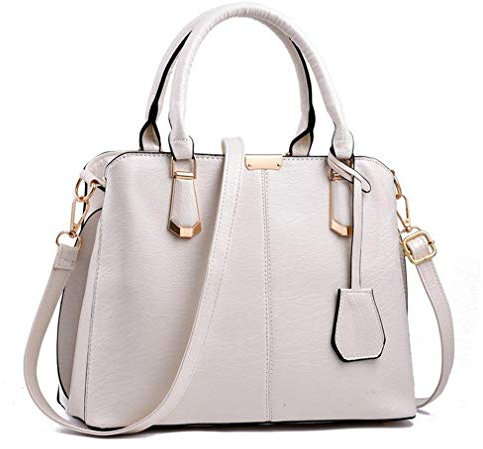 Pahajim Handtasche Damen Umhängetasche PU Ledertasche Tote Bag Damen Schultertaschen Mode Frauen Taschen mit Anhänger Messenger Tasche für Arbeit Einkaufen Party Reisen(Weiß)