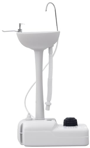 Outsunny Évier de Camping Portable, lavabo Portable pour Camping, Station Lavage avec Roues, Distributeur de Savon et Porte Serviettes, lavabo Mobile pour événements en Plein air, Gris
