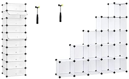 SONGMICS Schuhregal Kunststoff, rechteckiges Regalsystem mit 10 FÄchern, DIY Steckregal LPC10W Schuhregal, Regalsystem, Steckregal, 15 Würfel, DIY Würfelregal, stapelbar LPC44L