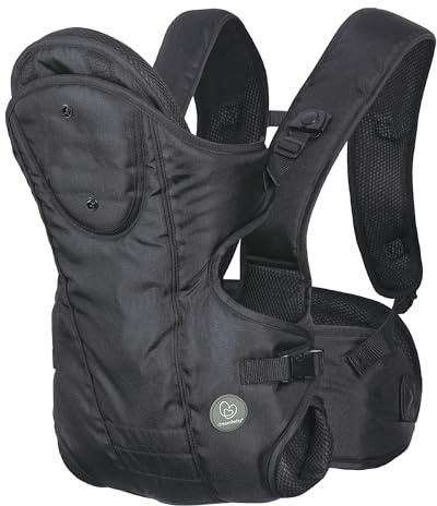 Dreambaby Manhattan 3-in-1-Position Babytrage – IHDI zugelassene Hüftgesundheit – Neugeborene und Kleinkinder bis 15 kg – passend für die meisten Erwachsenengrößen – Schwarz – Modell G296