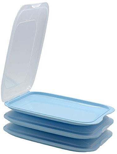 ENGELLAND - Hochwertige stapelbare Aufschnitt-Boxen, Frischhaltedose für Aufschnitt. Wurst Behälter. Perfekte Ordnung im Kühlschrank, 3 Stück Farbe Hellblau, Maße 25 x 17 x 3.3 cm