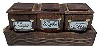 Crafting with Love A Container Seasoning Box Set Salt Sugar Spice Pepper Condiment Container Kitchen Cruet Seasoning Pots with Wooden Lid and Base, Set of 3