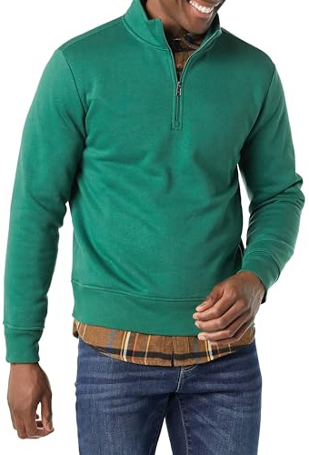 Amazon Essentials Men's Long-Sleeve Quarter-Zip Pullover Fleece Sweatshirt, Midweight, Green, Large