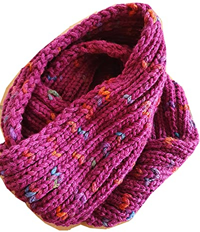 Wollschal Loop XXL ca. 140cm lang Schal handgestrickt azalee magenta buntSchlauchschal Loopschal Rundschal Schlauchtuch gestrickt