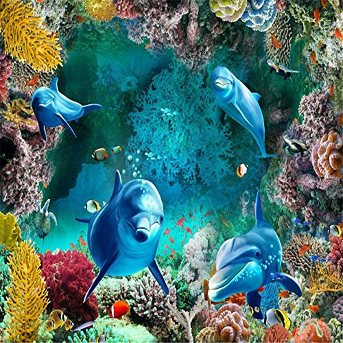 Peinture au sol personnalisée 3d beau monde sous-marin 3D stéréo salle de bain salon carrelage peinture au sol papier peint-430 * 300cm