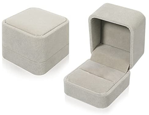 Yorgewd Lot de 2 boîtes pour bagues en velours, 55 x 50 x 45 mm, pour mariage, fiançailles, Saint-Valentin (gris)