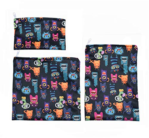 Luckxing 3er-Pack Wiederverwendbare Snackbeutel Sandwichbeutel Kinder Stoffbrotdose Ökologische Lunchbox, Snack-Taschen, Lebensmittelbeutel, Umweltfreundlich, Spülmaschinenfest, BPA-frei