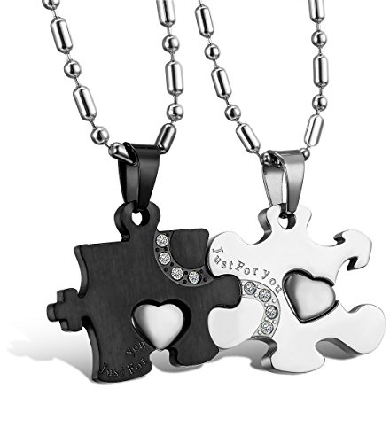 JewelryWe Schmuck 2PCS Paare Halskette Partnerketten Freundschaftsketten Partneranhänger Edelstahl I Love You Herz Puzzle Anhänger Kette mit kostenlos Gravur