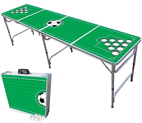 PARTYPONG 8-Foot Folding Beer Pong Table w/Cup Holes - Soccer Field Edition